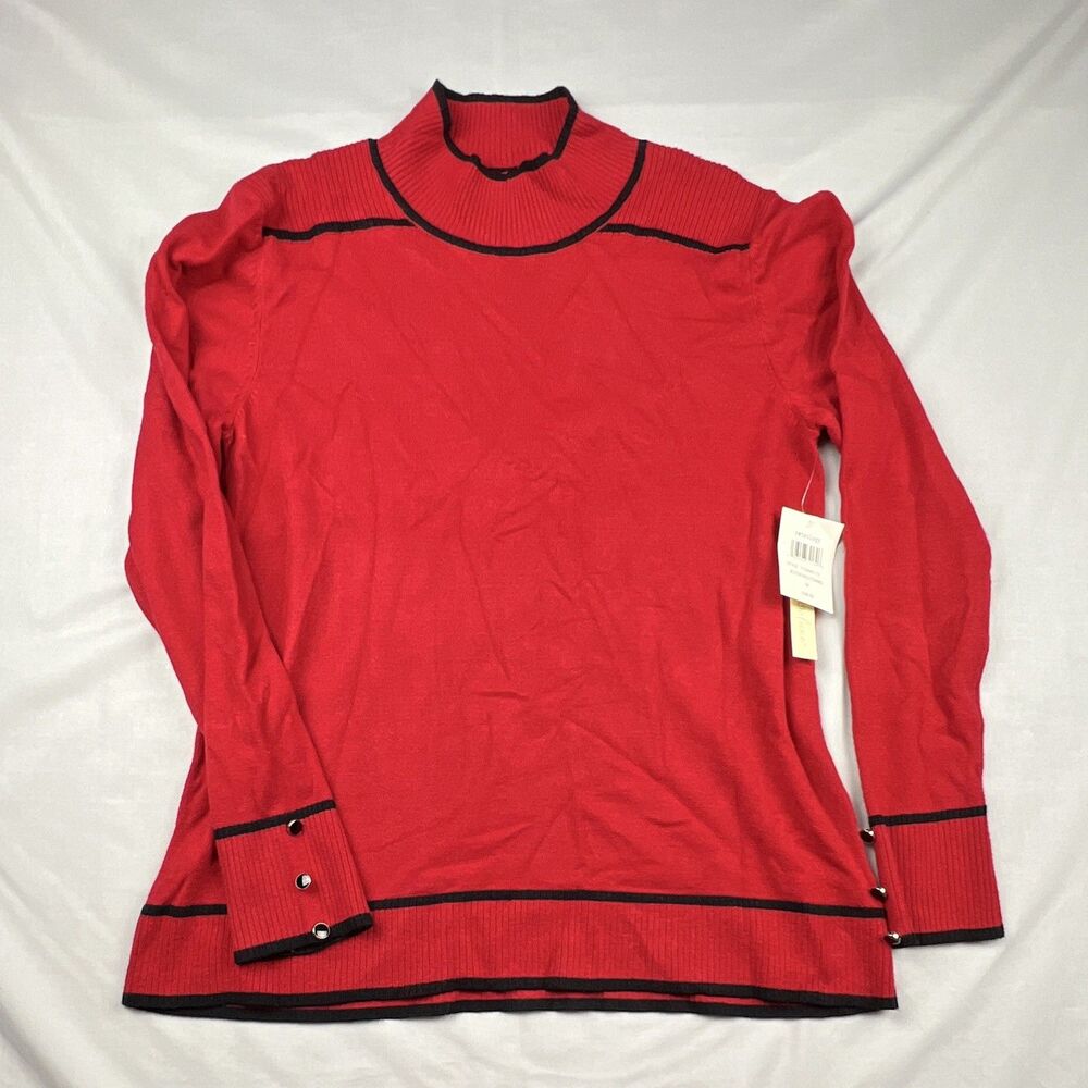 Retrology Women’s Red/Black Mock Neck Knit Pullover Sweater Long Sleeve M NWT